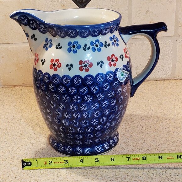 Polish Pottery Large Pitcher Handpainted in Boleslawiec Poland - Picture 7 of 8
